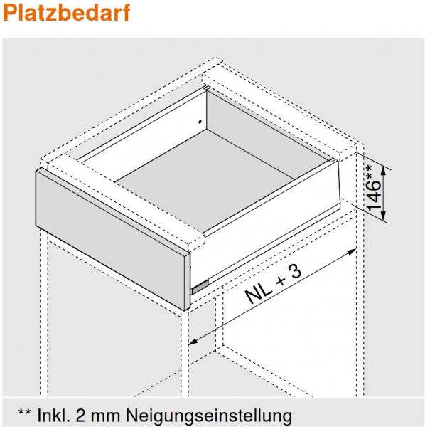 MERIVOBOX Zarge, Höhe K (129 mm), NL=450 mm, li/re, inkl. Abdeckkappen, indiumgrau, 470K4502S